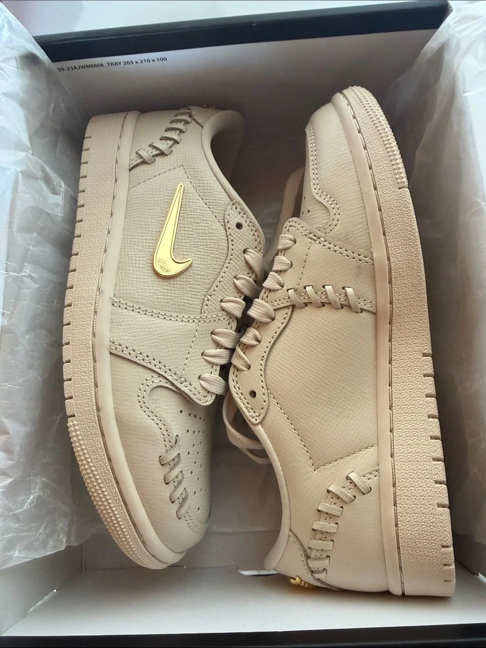 Nike Men’s Tan Low-Top Sneakers with Gold Swoosh